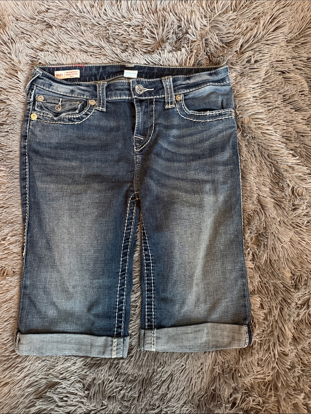 True Religion Women's Dark Wash Denim Bermudas